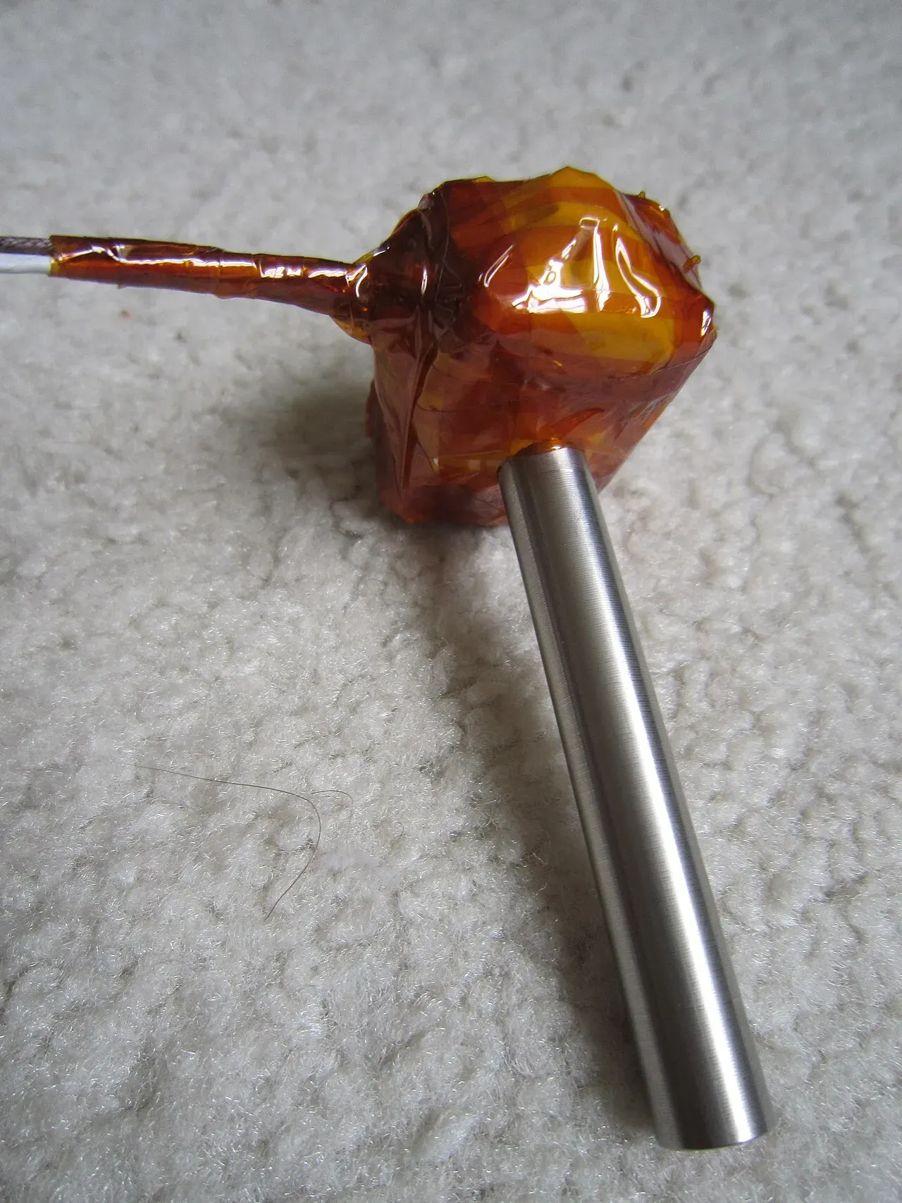 Side view of a taped hotend with its nozzle