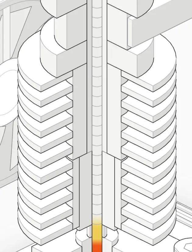 Close-up of the finned heatsink