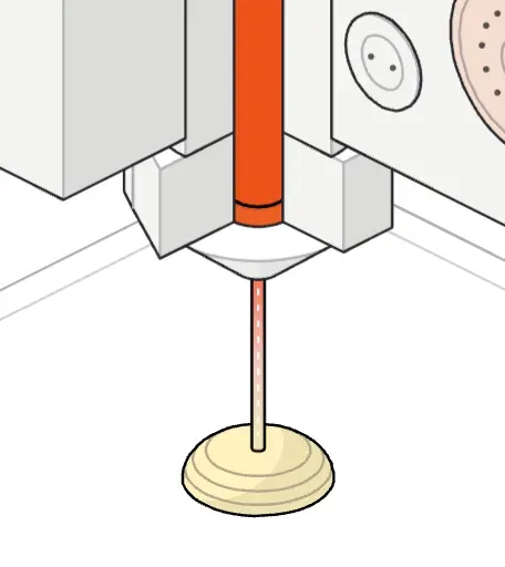 Close-up of the brass nozzle and a small purge pile