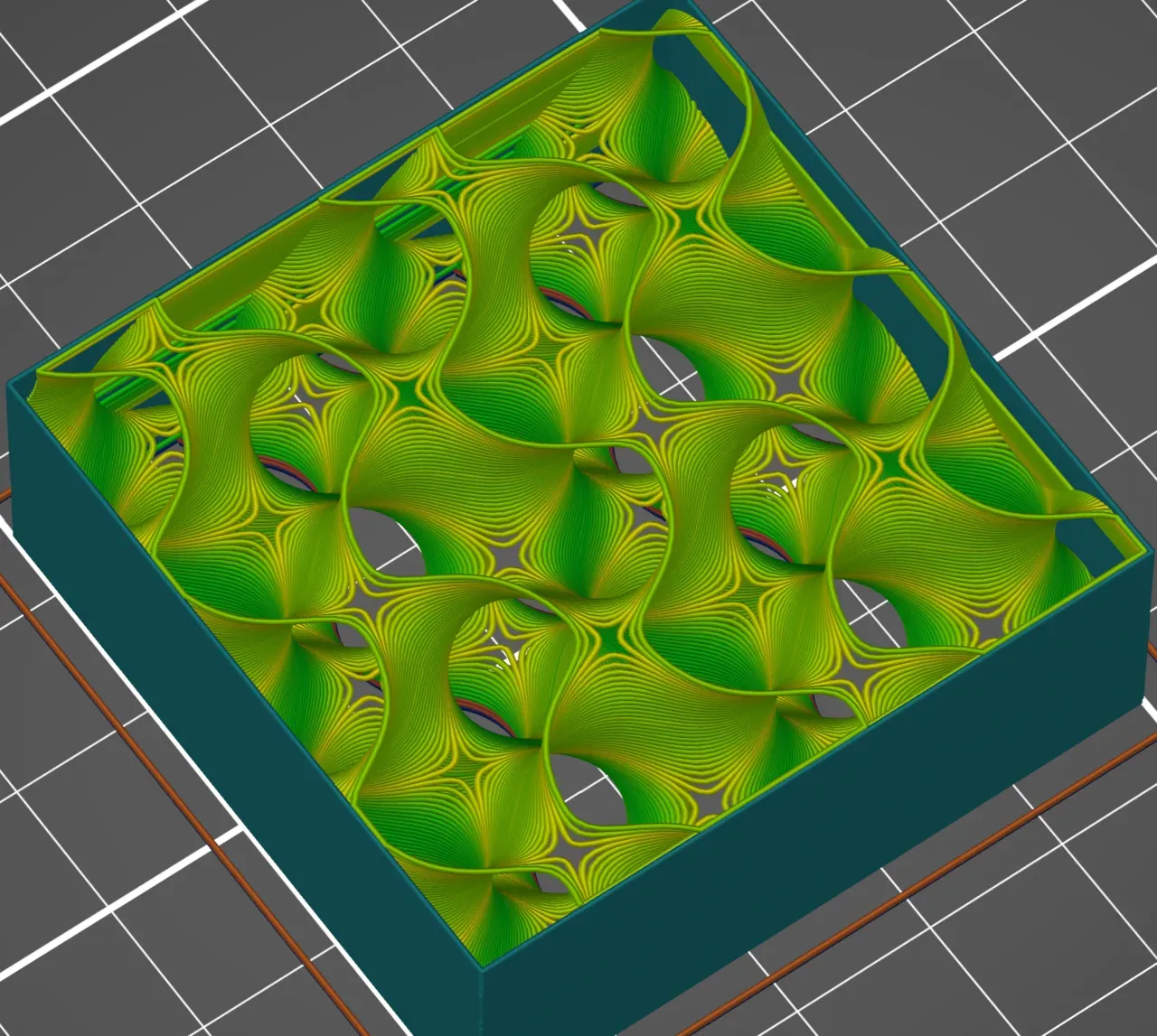 Slicer preview of gyroid infill inside a part