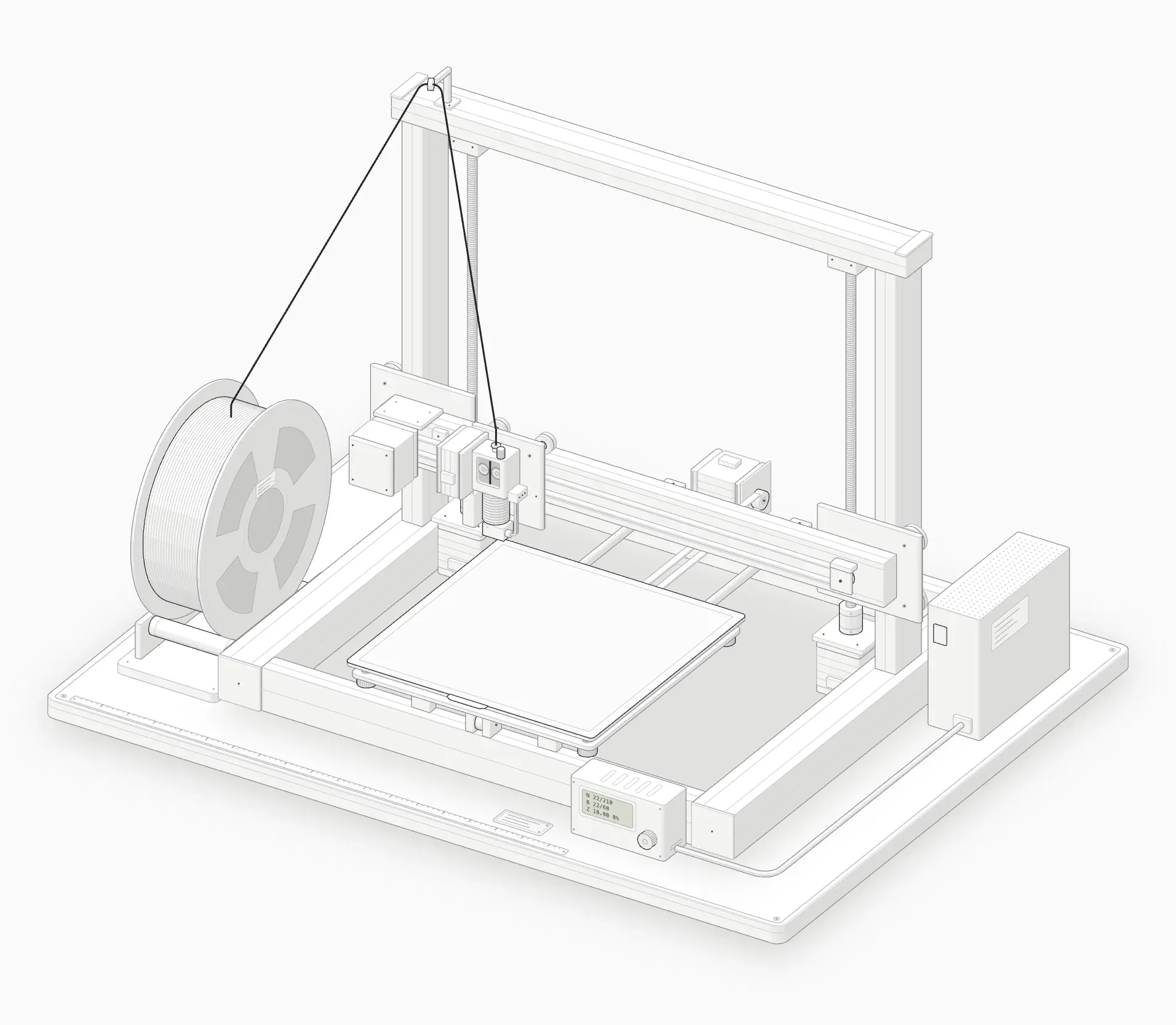 The FDM printer cold, with an empty bed