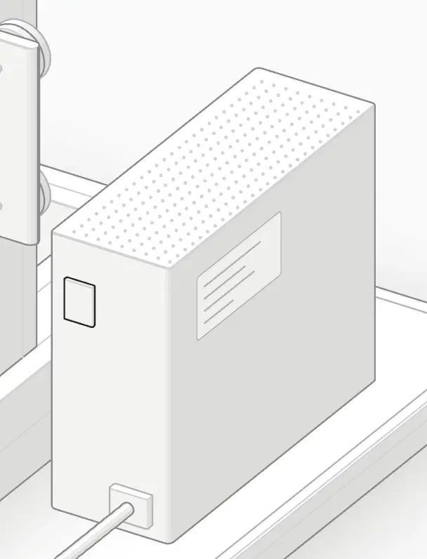 Close-up of the printer power supply