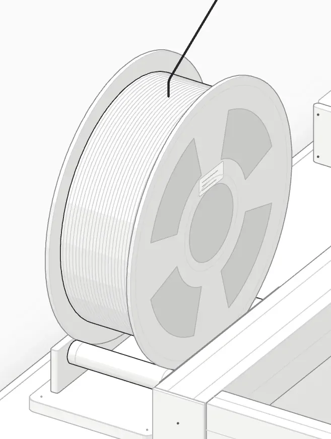Close-up of a 1 kg filament spool on a roller stand