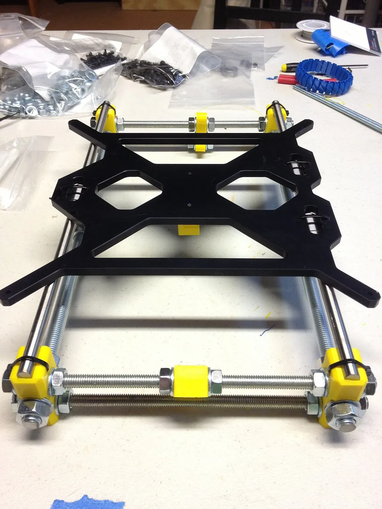 An assembled Y axis with smooth rods and bed carriage