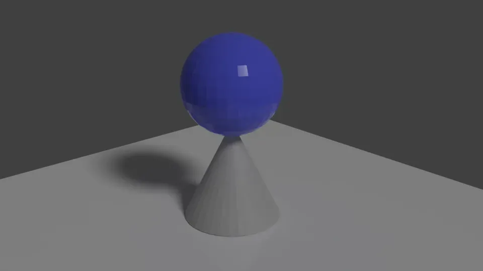 Render of a sphere held up by a cone-shaped support