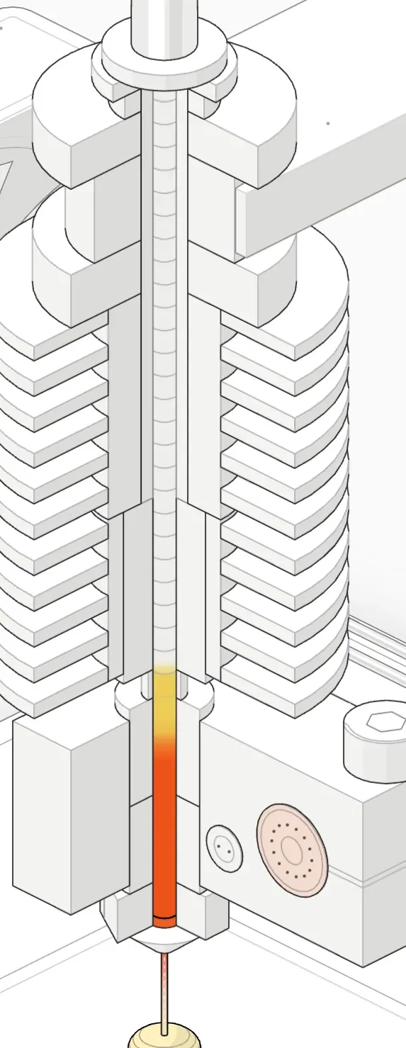 Hotend cut-away with filament fed at 4 mm/s