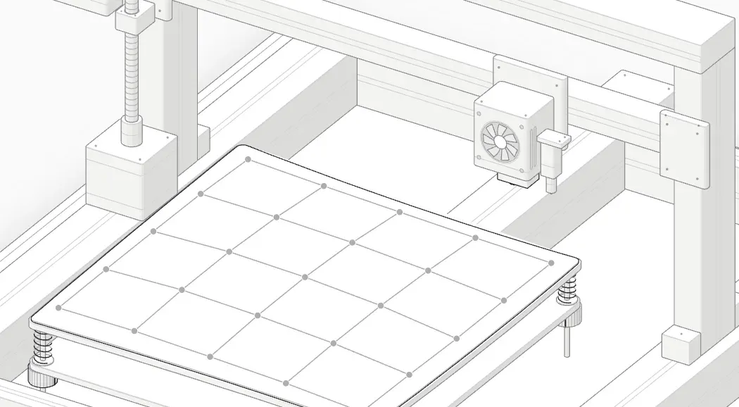 Bed with the front left knob turned −¼ turn, mesh out of date