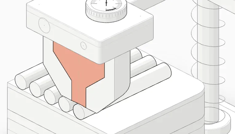 Cut-away of the nozzle tip far above the bed with a round line