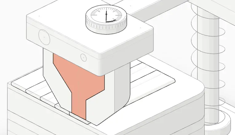Cut-away of the nozzle tip pressed close to the bed with a flat line